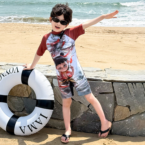 Children's Anime Nara Own Waterproof One-piece Swimsuit for Boys and Girls, New Quick-drying Short-sleeve Swimwear for Kids