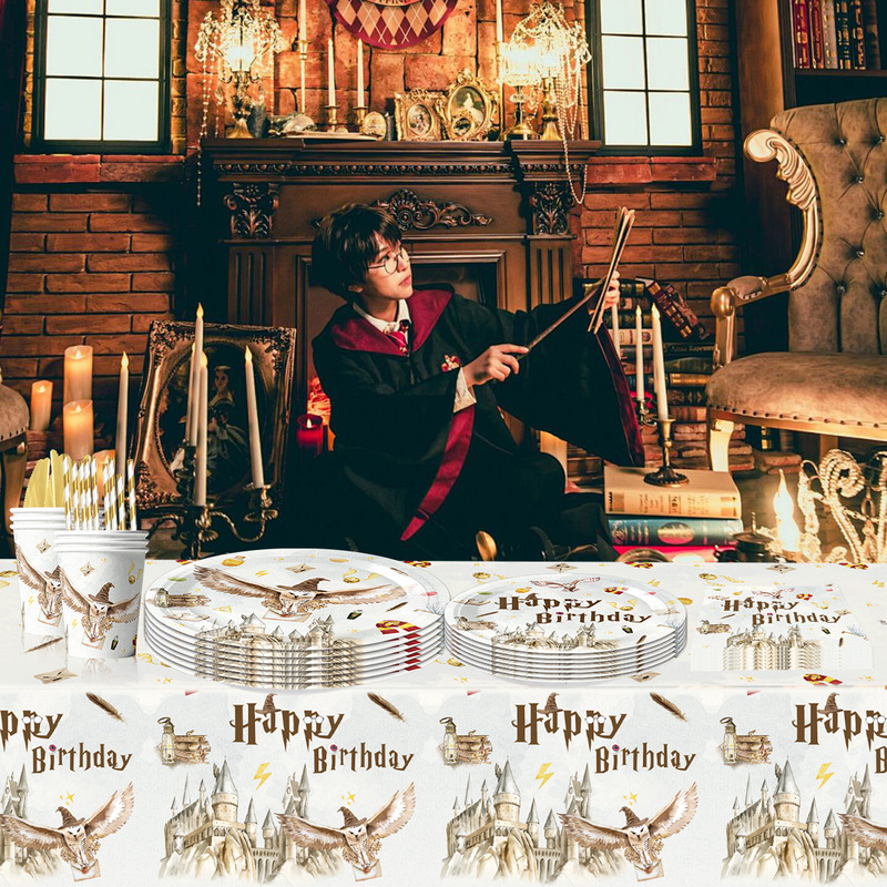 New Harry Potter Wizarding World Themed Party Supplies Tableware Cake Decoration Paper Plates Paper Cups Paper Towel Set