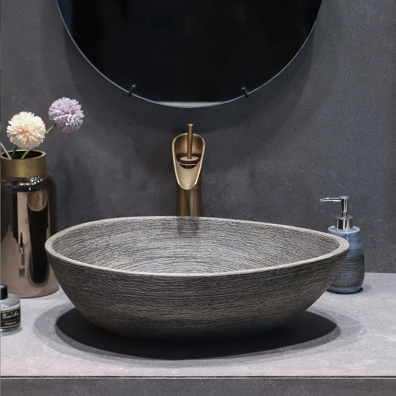 Upper basin splash-proof wash basin single basin ceramic art retro wash basin home bathroom wash basin wash basin Upper basin splash-proof wash basin single basin ceramic art retro wash basin home bathroom wash basin wash basin