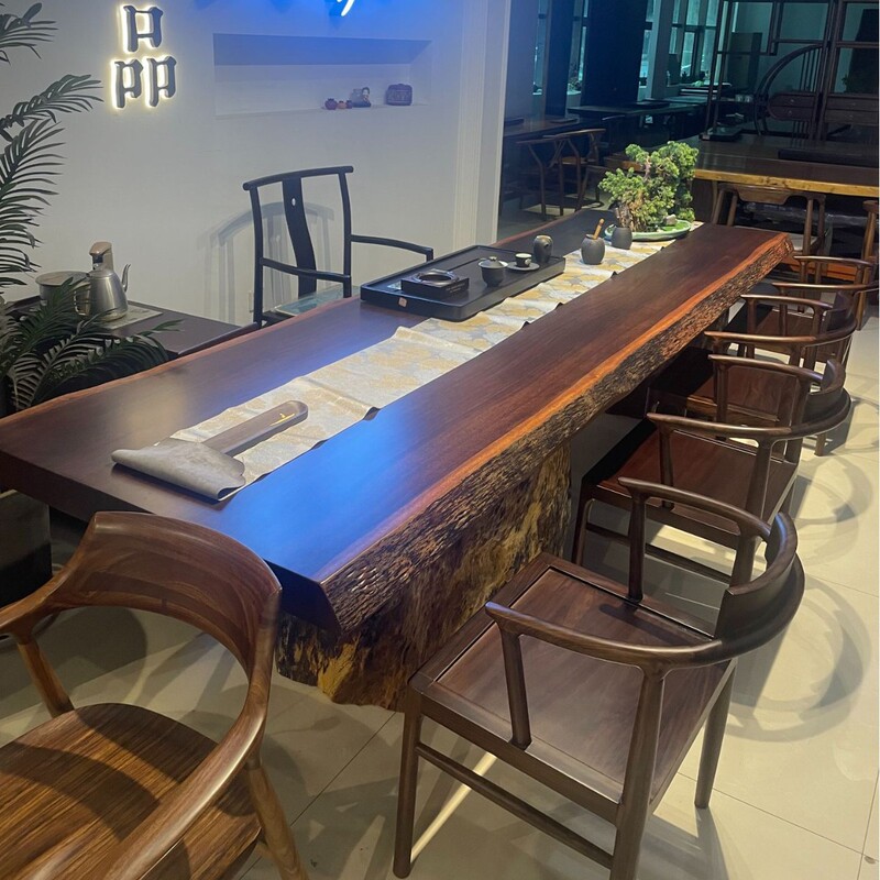 黑檀整板大板茶桌椅组合黑金檀实木茶几黑胡桃木办公室泡茶台现货|undefined