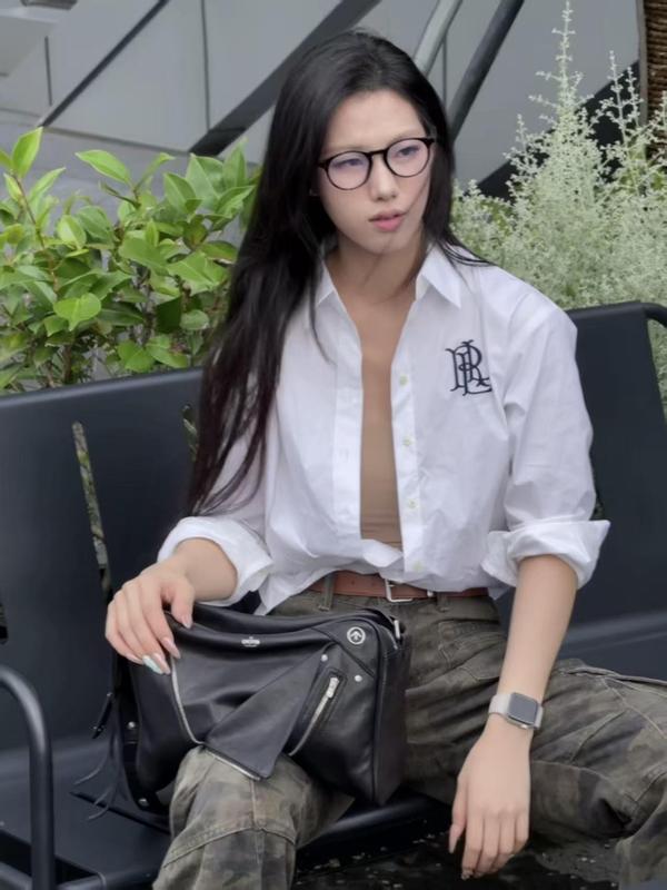 25新款拉夫韩式衬衫RL刺绣秋冬通勤时尚减龄职场简约风宽松上衣女|undefined