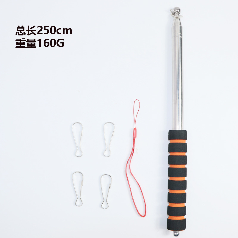 Cross-Border 3.25m Stainless Steel Telescopic Flagpole with Hook, Outdoor Flagpole, Thickened Telescopic Guide Pole