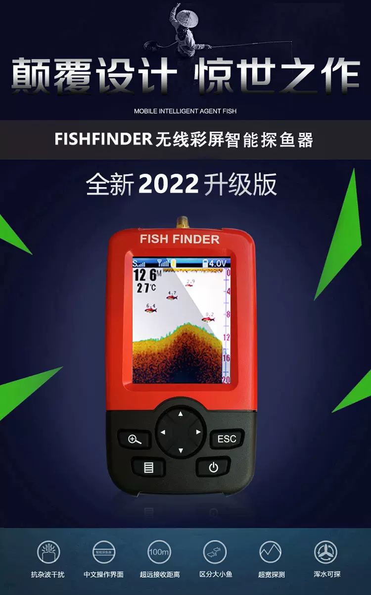 探鱼器可视声纳高清水下无线找鱼器探头声呐浑水钓鱼神器超声波