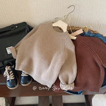 儿童毛衣2025邦诚秋款男女童韩系纯色复古简约套头毛线衫潮 F0378