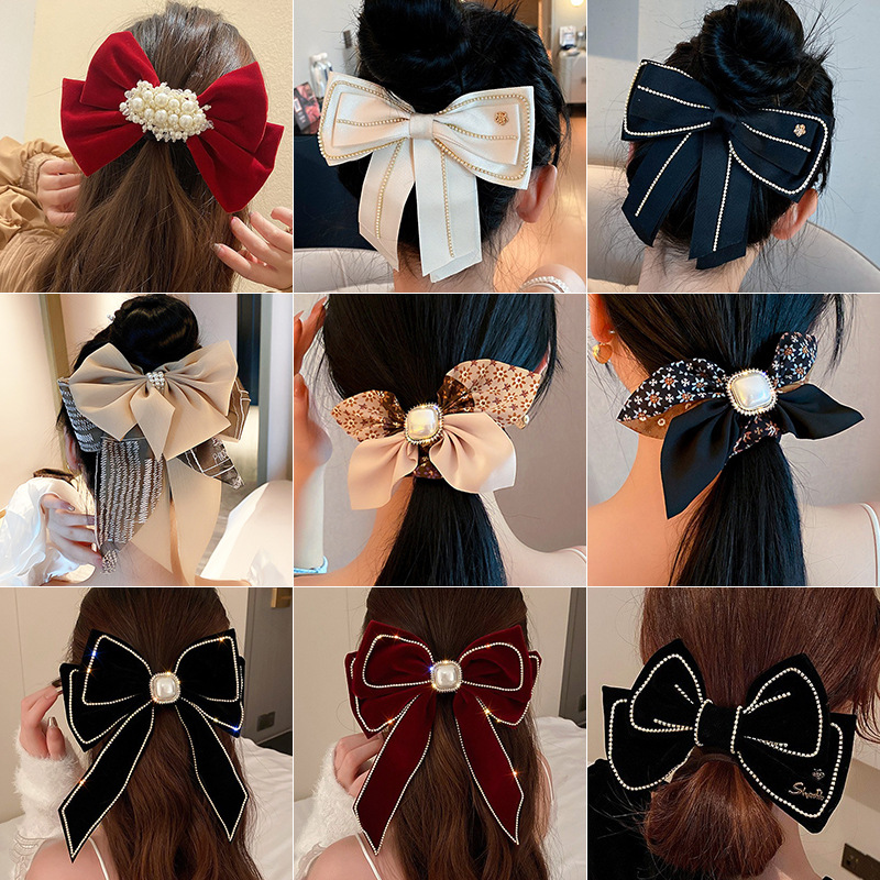 35g Weight Hair Clip Hair Accessories Type Artificial Pearls, Artificial Diamond Inlay Material Fashion Bow Knot Cloth Inlay Artificial Pearls Artificial Diamond Hair Clip 1 Piece