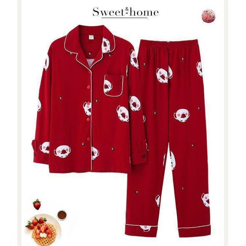 Pijamas traje de algodón puro Mujer % primavera y otoño verano manga larga dulce REDUCCIÓN DE EDAD homewear al aire libre