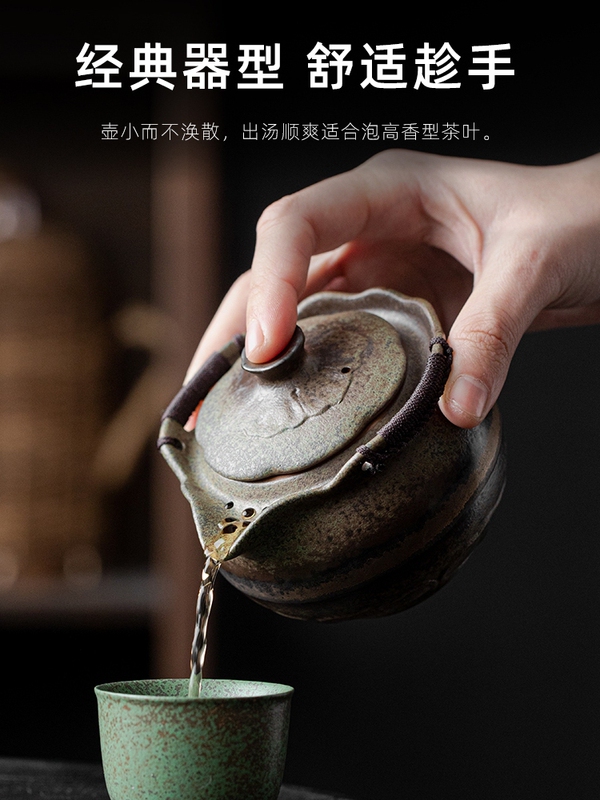Vintage Bronze Glazed Large Gaiwan Hand-Held Pot Anti-Scald Ceramic Kung Fu Tea Set Single Tea Bowl Tea Cup