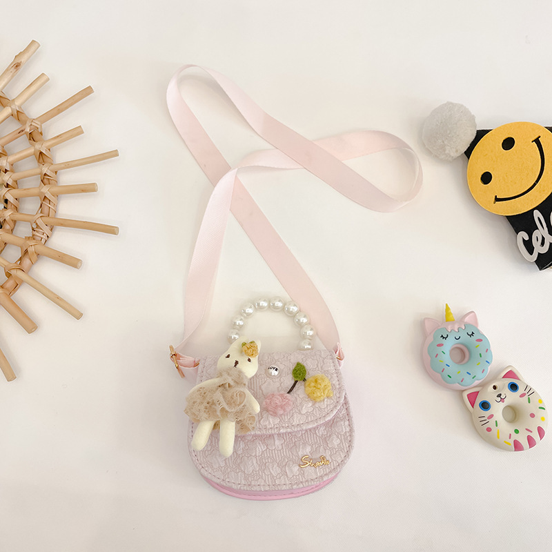 Bolso de los niños otoño e invierno nuevo lindo conejo perla bolso de mano chica princesa encaje bolsa de mensajero monedero comercio exterior