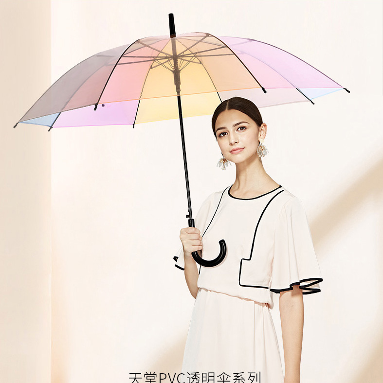 ins Korean Style Fashion Fantasy Seven Color Rainbow Color Transparent Umbrella Small Fresh Adult Children Automatic Long Handle Umbrella