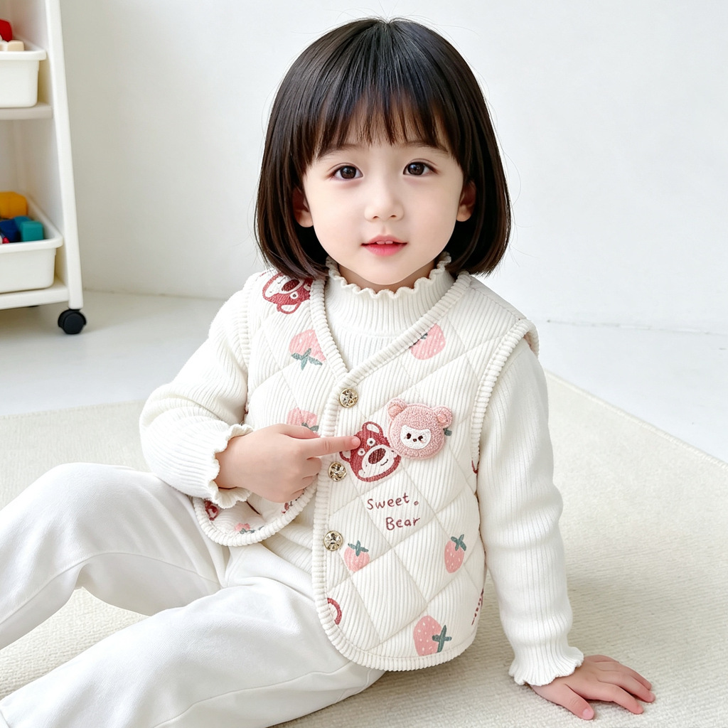 Autumn and winter children's warm vest, fleece-lined cotton-padded jacket for medium and large children, inner lining vest for boys and girls.