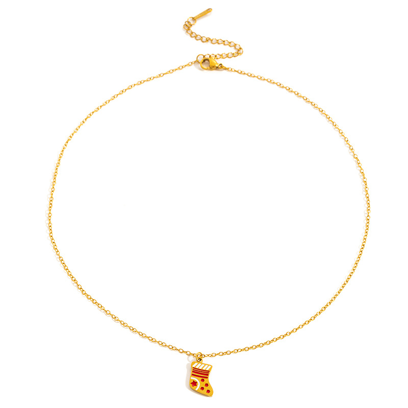 6g Weight 0.03µm Gold Plating Thickness Electroplated Gold Plating Process Golden Plated Plating Material 201 Stainless Steel Pendant Material Pendant Necklace Classification 201 Stainless Steel Chain Material cable chain Chain Type 1 Piece Quantity Holiday, Daily Occasion 201 Stainless Steel Material Santa Claus, Christmas Socks Pattern Women's Gender Cute Style Plating Craft Fashionable Stainless Steel Christmas Cartoon Deer Necklace Creative Design Lockbone Chain Luxury Style Titanium Jewelry For Women 17