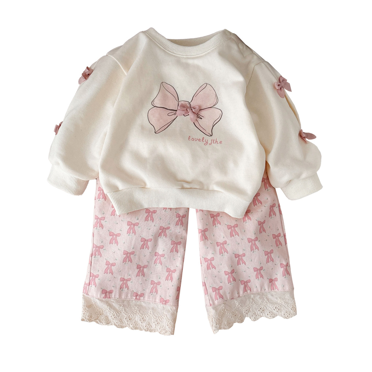 2025 ropa para niños, estilo de primavera para bebés, ropa de primavera para bebés femeninos, mampara de estilo occidental, traje de salida de lazo de dibujos animados lindo