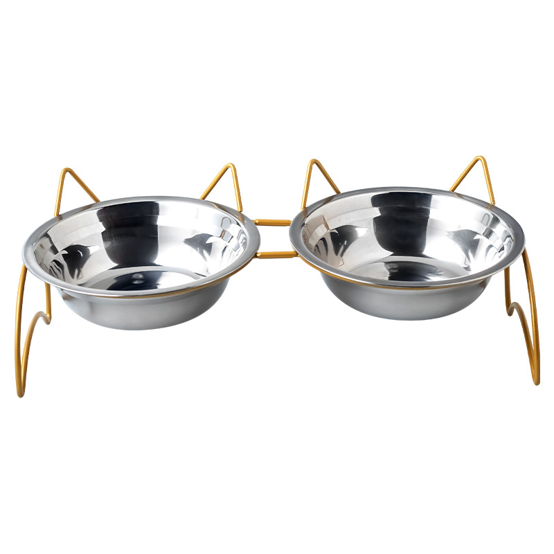 Tazón de acero inoxidable para gatos, tazón para perros, tazón para bebidas, tazón de grano para proteger la columna cervical, tazón para gatos de acero inoxidable para mascotas, doble tazón para gatos