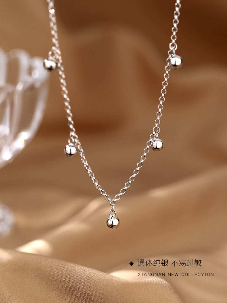 [Mu Xi] 925 Sterling Silver Bell Anklet Women's 2021 New Fashion Antique Simple Cold Style Summer Foot Chain