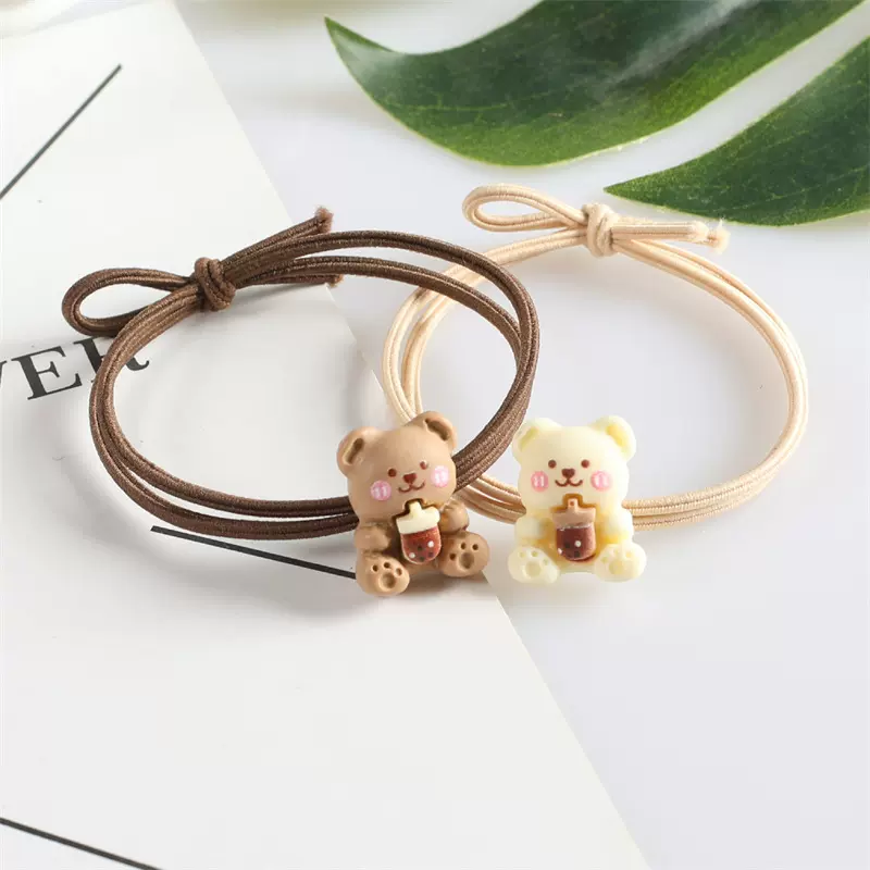 奶茶色雪糕小熊发绳卡通可爱冰淇淋动物发圈扎头发橡皮筋发饰批发