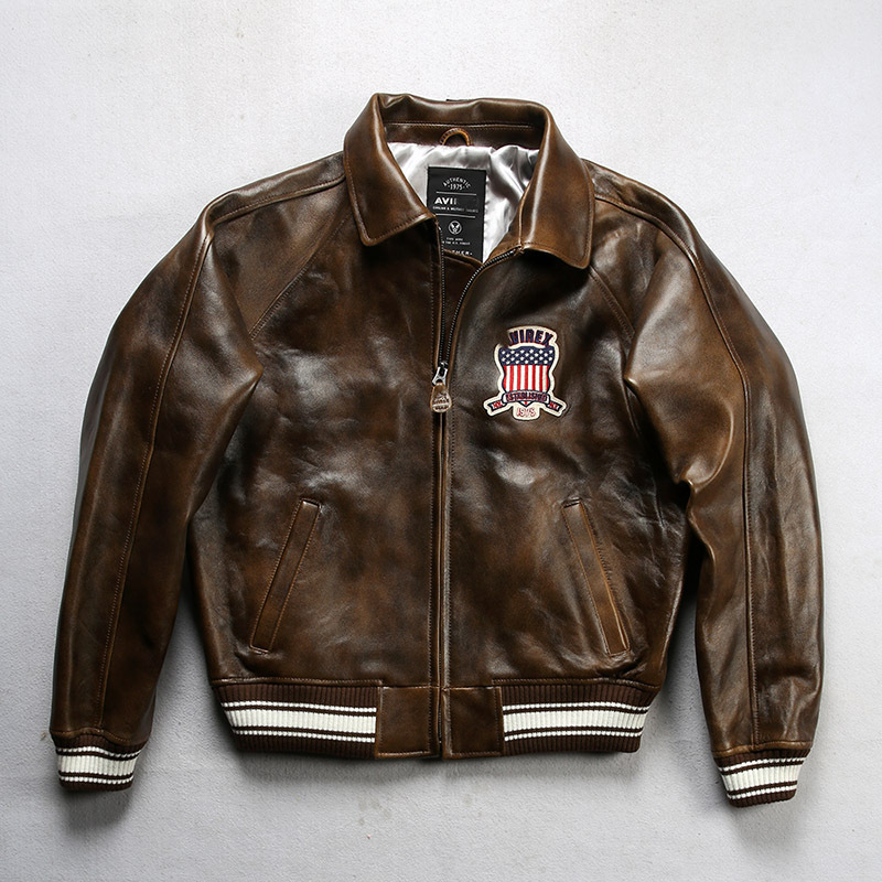 Más tamaño casual deportes chaqueta de vuelo de cuero hombres europeos y americanos solapa entrega chaqueta de cuero de piel de oveja