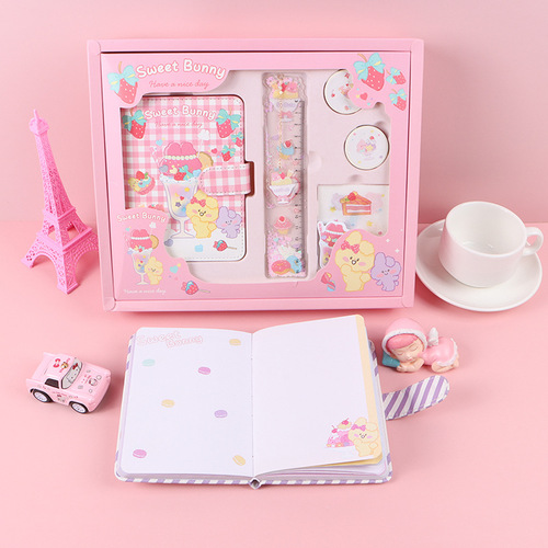 Cute Handwriting Notebook Set Loose-leaf Handwritten Diary Full Set Wholesale Cartoon Student Stationery Gift Goka Handwriting Diary Gift Box
