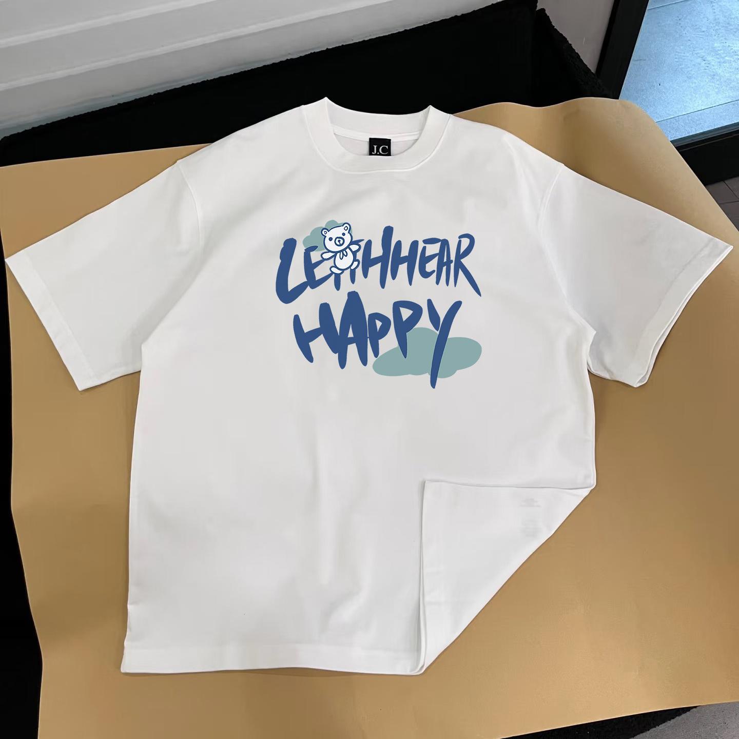 230g重磅纯棉T恤女士上衣打底学生时尚女装圆领印花体恤韩版潮牌t