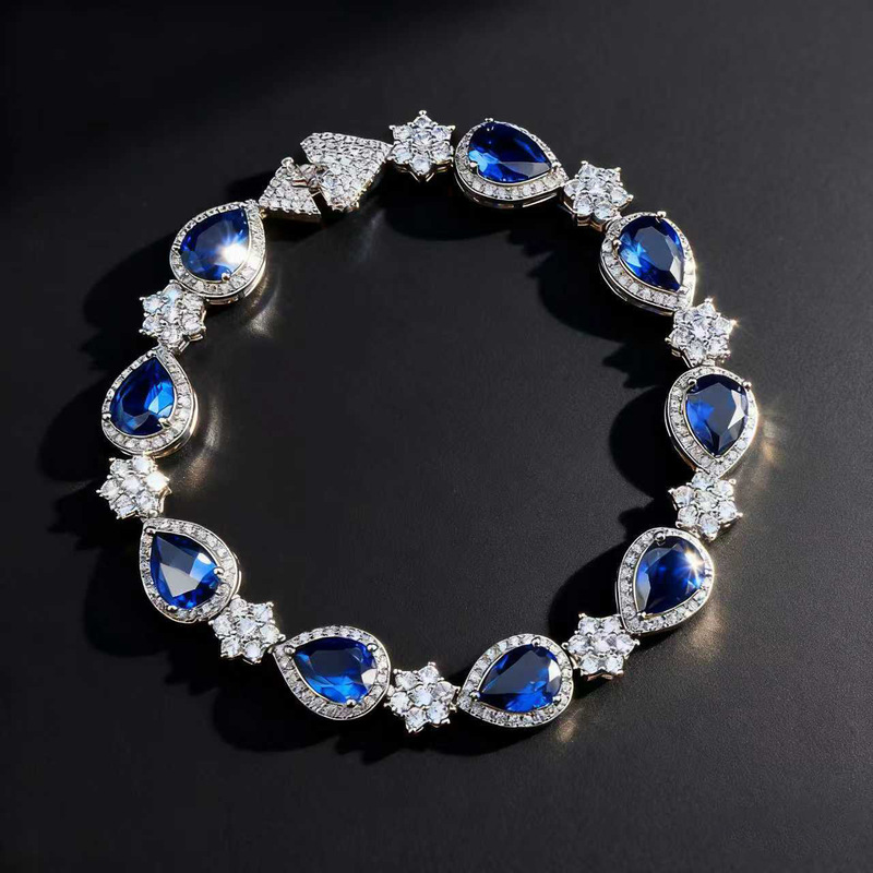 European and American Cross-Border Luxury 925 Sterling Silver Sapphire Bracelet, Noble and Elegant, Fashionable and Light Luxury, Water Drop-Shaped Diamond Bracelet European and American Cross-Border Luxury 925 Sterling Silver Sapphire Bracelet, Noble and Elegant, Fashionable and Light Luxury, Water Drop-Shaped Diamond Bracelet