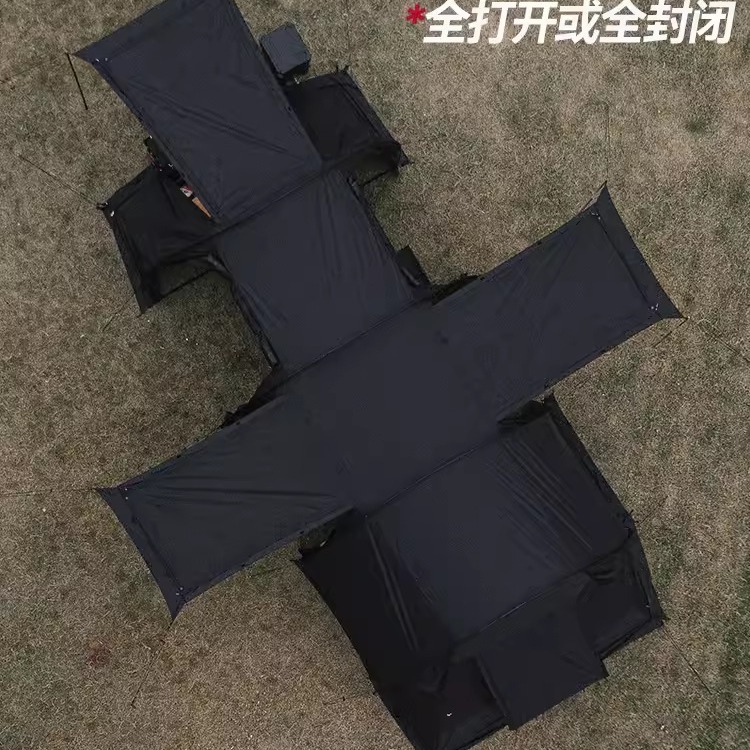 주간 블랙 사무라이 터널 텐트 야외 블랙 캠핑 전문 캠핑 장비 2 개의 객실과 1 개의 홀 빌딩