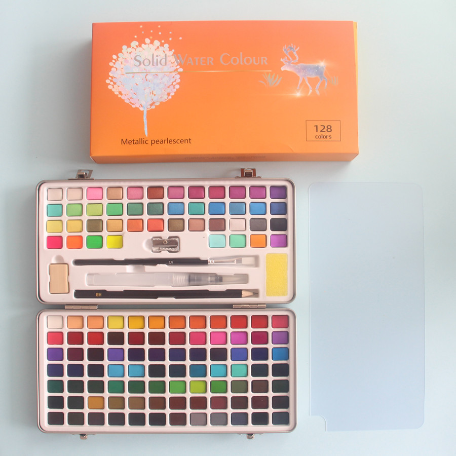 Set de Pintura de Acuarela Sólida Nacarado de 50/72 Colores en Caja de Metal para Arte y Uñas