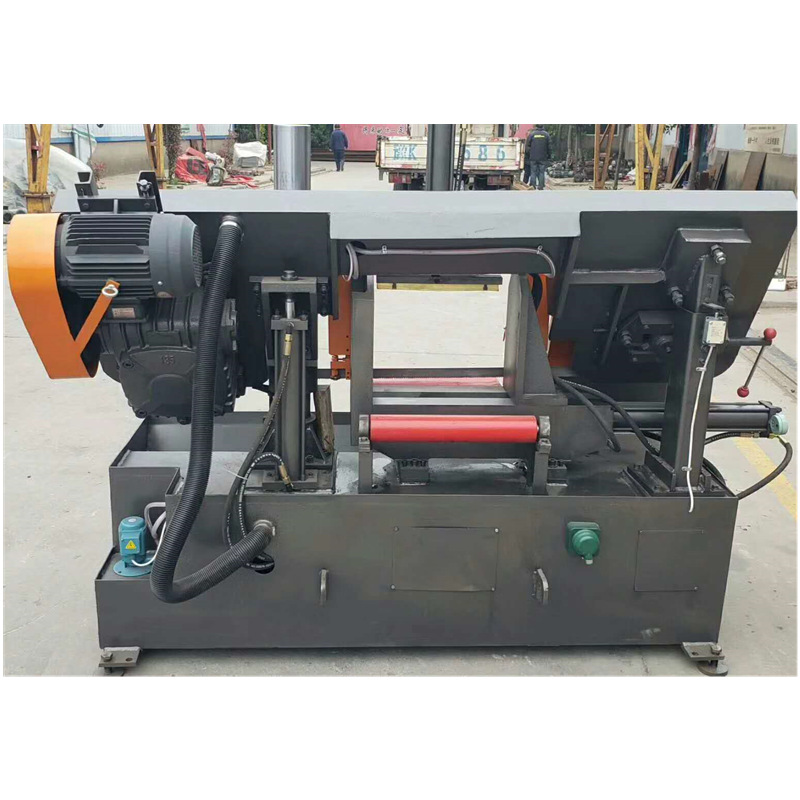 自动锁紧直螺纹4240钢筋锯床供应带料架宏迈双立柱液压钢筋带锯床