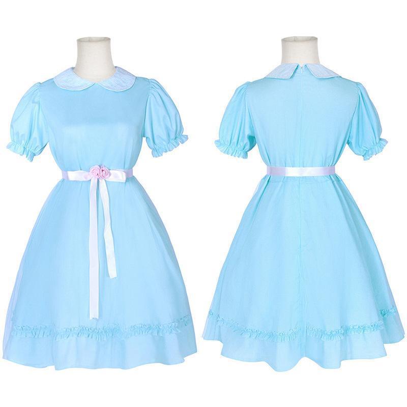 漫優品閃霊cos服双子の女の子コスプレ水色ワンピース青いドレススポットバッチ|undefined