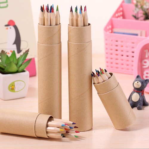 Kraft paper tube colored pencils drawing brushes drawing colored pencils can be printed with LOGO gift stationery wholesale