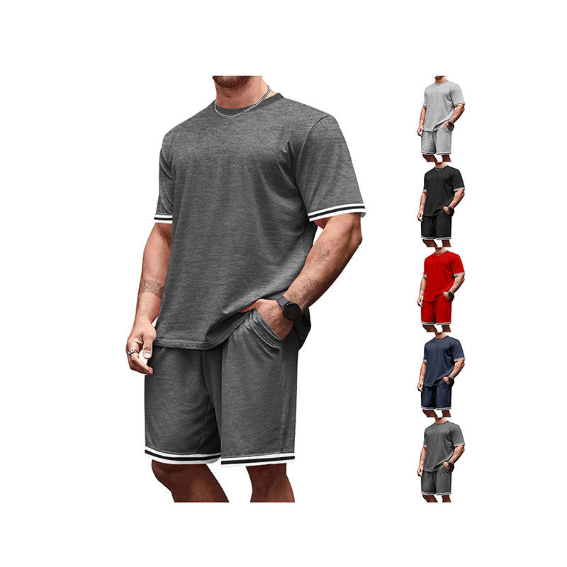 Europa y los Estados Unidos transfronterizos nuevos hombres de verano de manga corta camiseta de cuello redondo juego deportivo de pantalones cortos casuales de dos piezas para hombres
