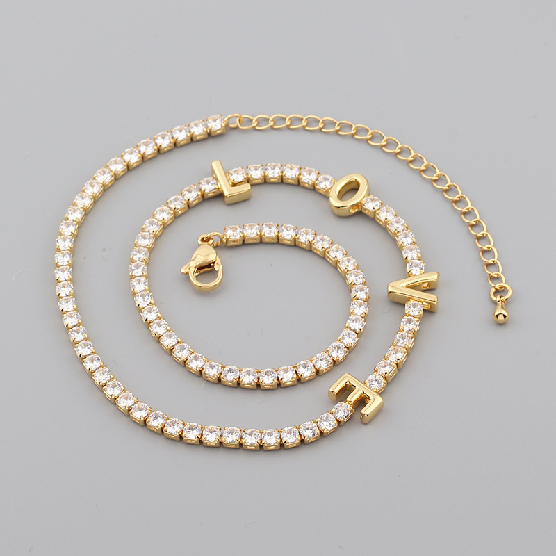 Inlay Design Simple Style Letter Zircon Copper Choker Wholesale