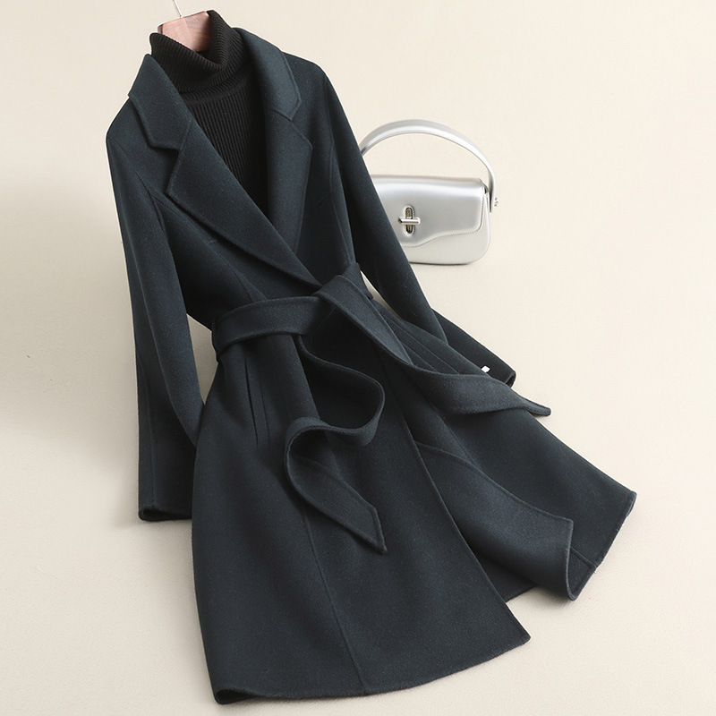 春の新作ハイエンド小柄コート女性用ミドル丈両面ゼロカシミアウエストウールウールコート女性用