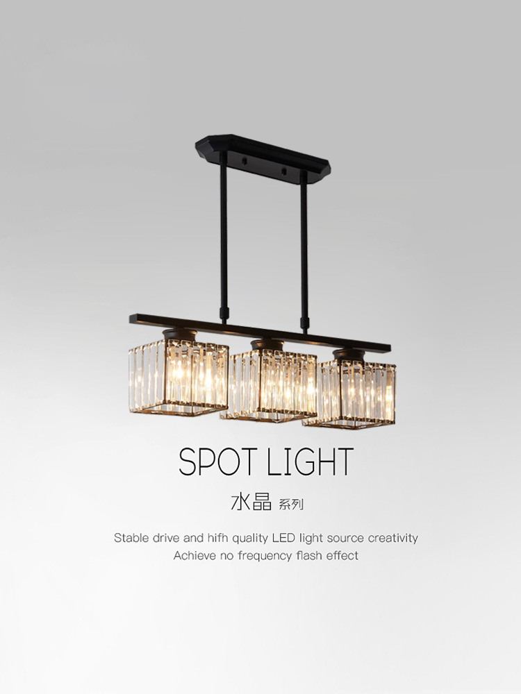 現代輕奢餐廳吊燈吧檯簡約大氣三頭餐桌一字長條方形飯廳水晶燈具