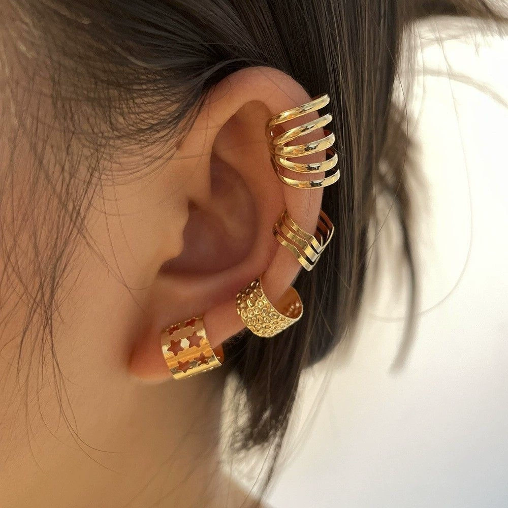 Ear Cuff Set, Gold-Tone Non-Pierced Ear Clips, Simple Elegant Designs, 4 Color Codes
