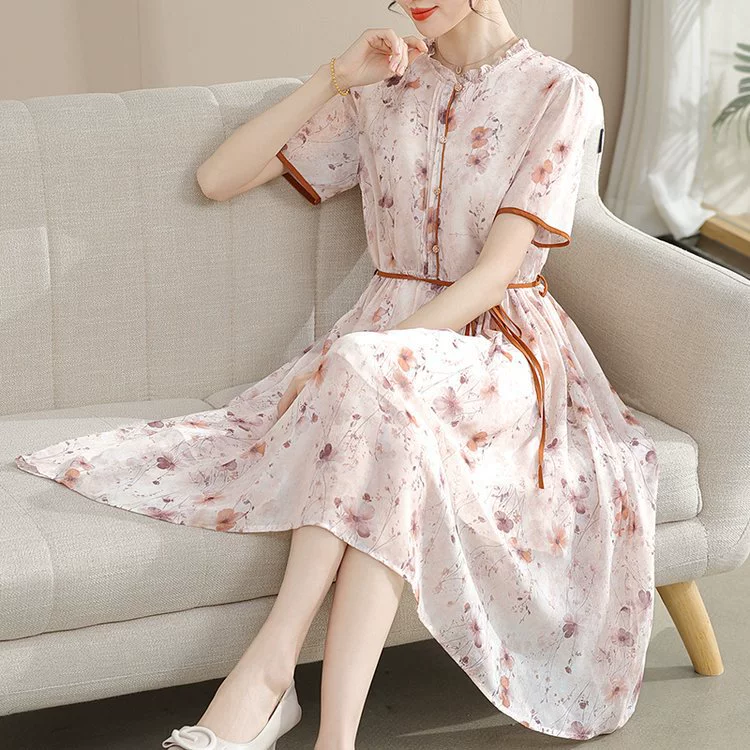 Мама среднего возраста летнее шифоновое платье женское 2025 новое среднее и старое женское платье средней и длинной цветочной юбки