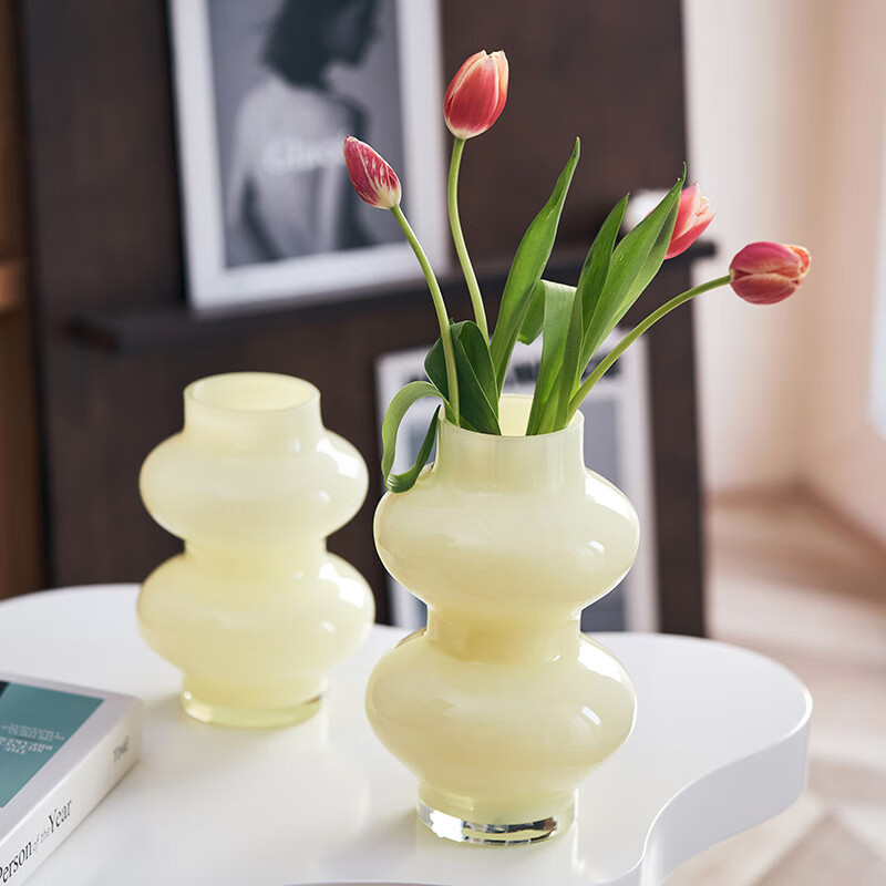 European new cream color gourd glass vase wholesale living room window sill balcony flower arrangement decorative ornaments transparent vase