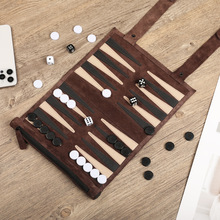 双陆棋国际象棋二合一棋盘 双面真皮绒面便携式户外旅行象棋棋盘