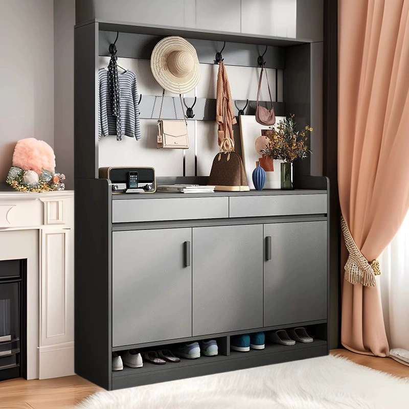Высококачественный входной шкаф для обуви, дверной шкафчик, прилавок, шкаф для хранения большой вместимости, полка для обуви с высокой вешалкой для одежды.