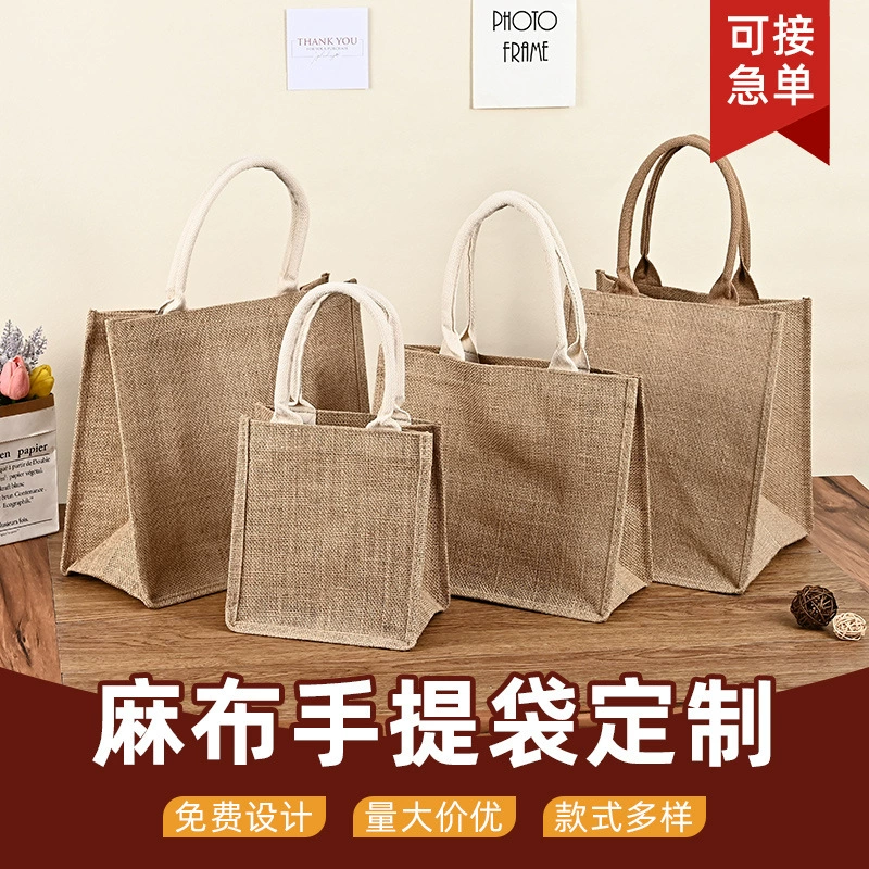 Готовая льняная сумка, индивидуальная льняная сумка MUJI с печатным рисунком, высококачественная подарочная джутовая сумка, сделай сам