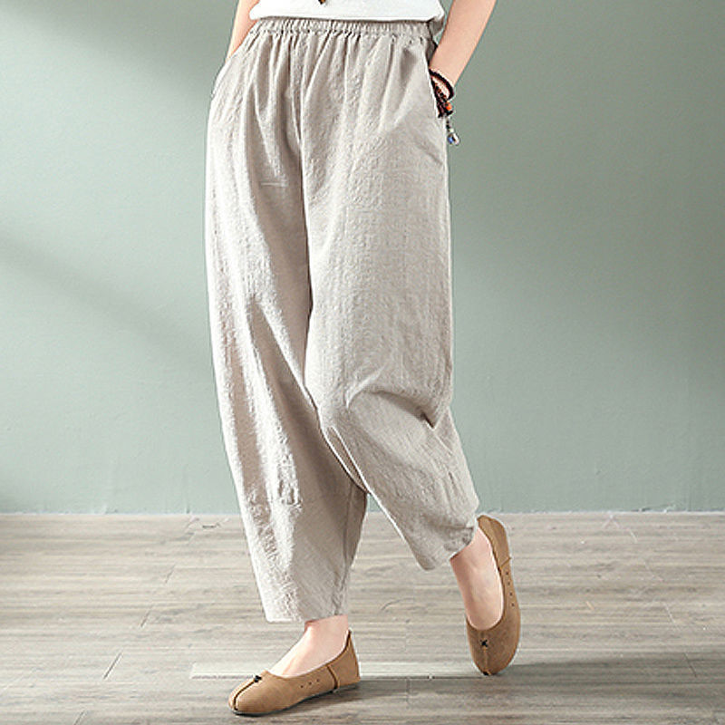 Summer Harlan Pants Women's Carrot Pants Women's New Ankle-length Pants Women's Loose Casual Pants Large Size White Cotton and Linen Pants