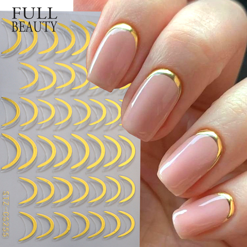 Cross-border new nail art stickers ins French line gold and silver black and white cartoon line adhesive nail stickers wholesale