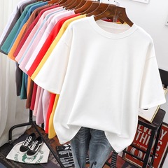 2025 新しい夏の純粋な綿半袖 Tシャツ男性と女性のトップスカップル同じスタイルのトレンディなインヘビーソリッドカラーボトリングシャツ