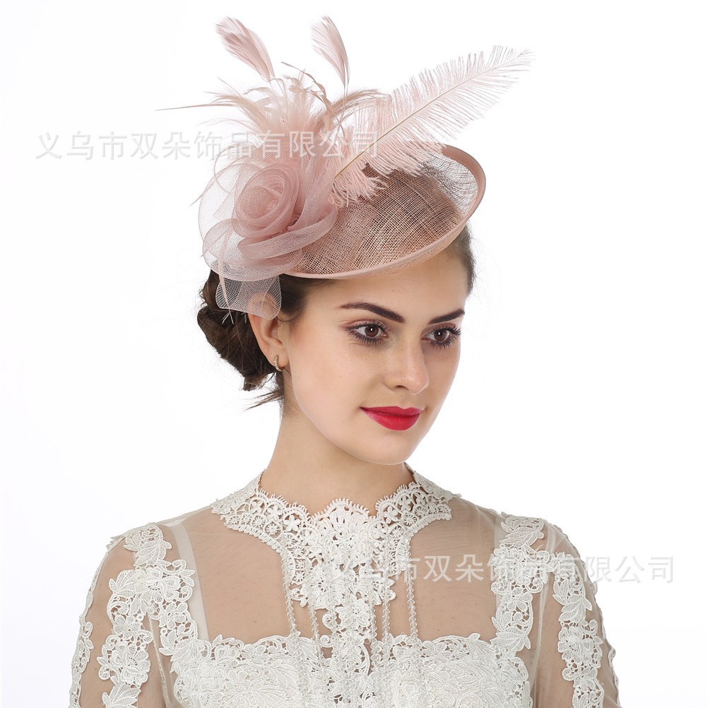 Amazon British-Style Feather Fascinator Hat European and American Bridal Banquet Horse Racing Hair Accessory Linen Hat Cross-Border Supply