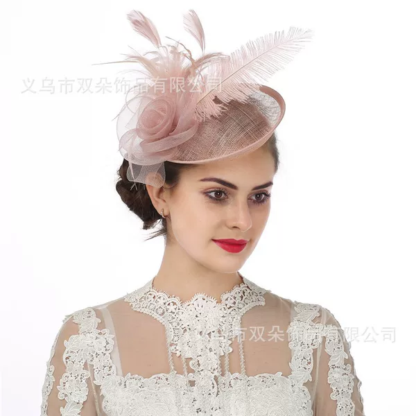 Amazon British-Style Feather Fascinator Hat European and American Bridal Banquet Horse Racing Hair Accessory Linen Hat Cross-Border Supply