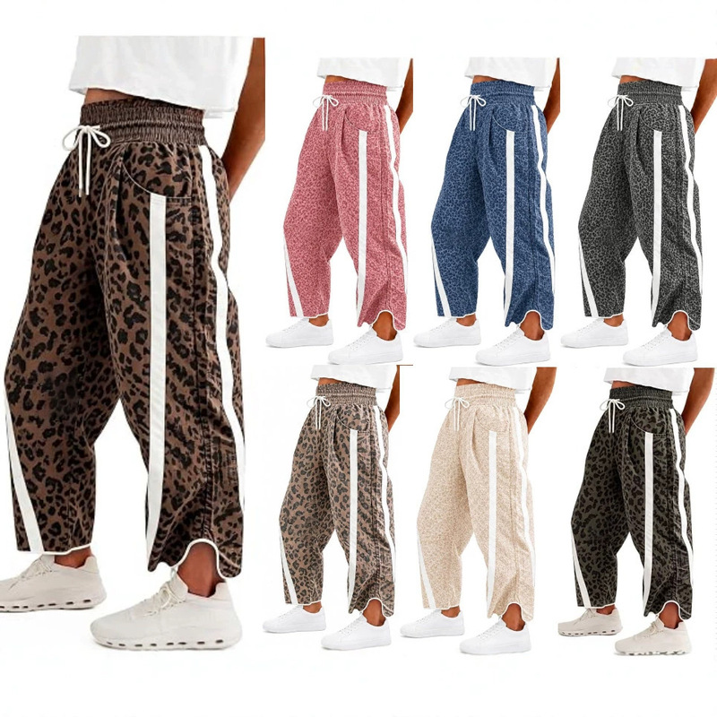 2026 new Amazon Y2k color-block drawstring wide-leg pants, women's loose and casual athletic pants, cross-border leopard print women's pants 2026 new Amazon Y2k color-block drawstring wide-leg pants, women's loose and casual athletic pants, cross-border leopard print women's pants