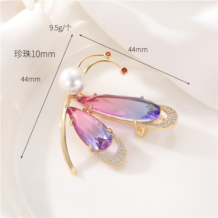 Brooches Classification Banquet Occasion Copper Material Elegant Dragonfly Butterfly Copper Inlay Artificial Pearls Rhinestones Shell Women's Brooches