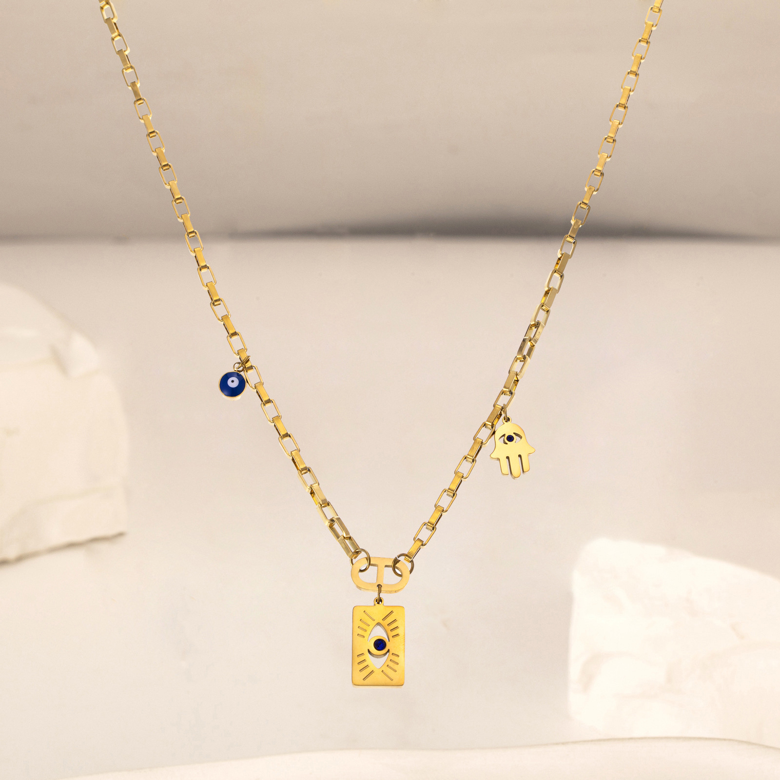 Fashion Palm Eye Stainless Steel Titanium Steel Plating Pendant Necklace 1 Piece