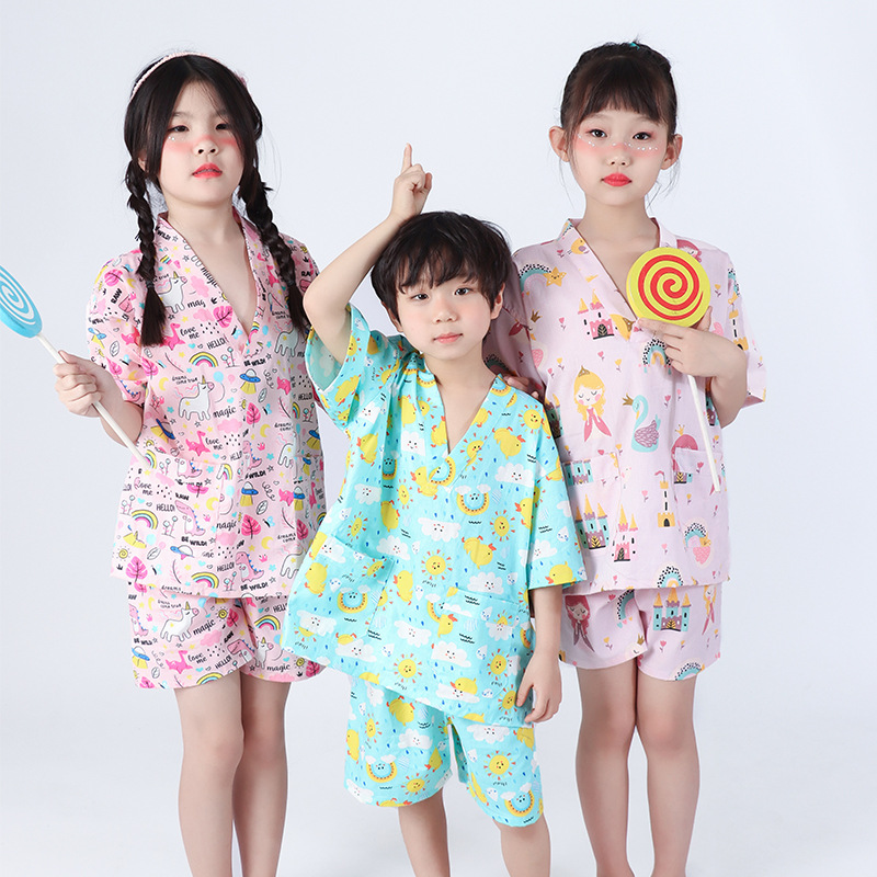 2023年新款儿童卡通套装美人鱼夏季家居服睡衣女童男童浴服汗蒸服