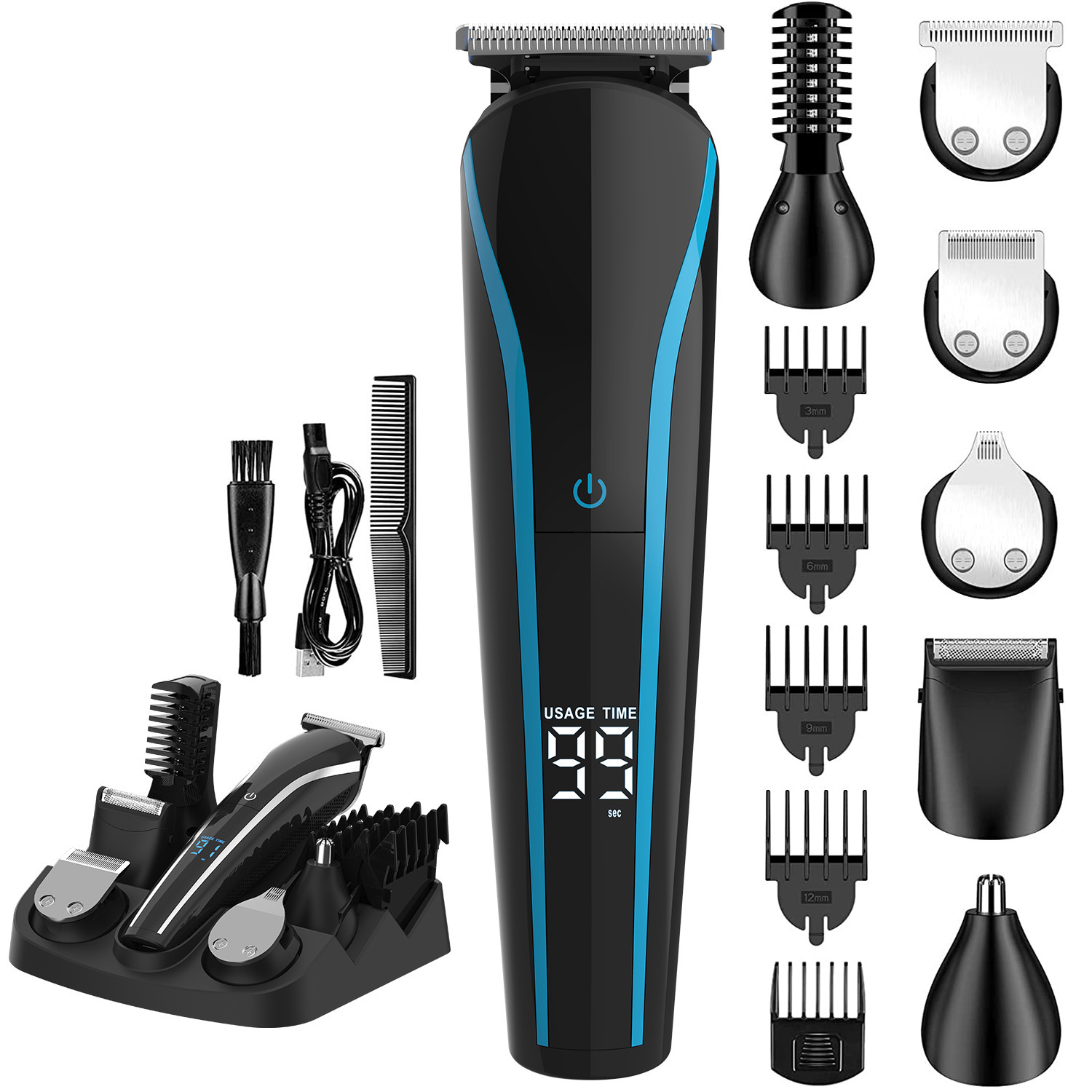 Cortadora de cabello eléctrica seis en uno LCD pantalla digital máquina de afeitar multifuncional hombres talla tijeras ceja trimmer traje de afeitar