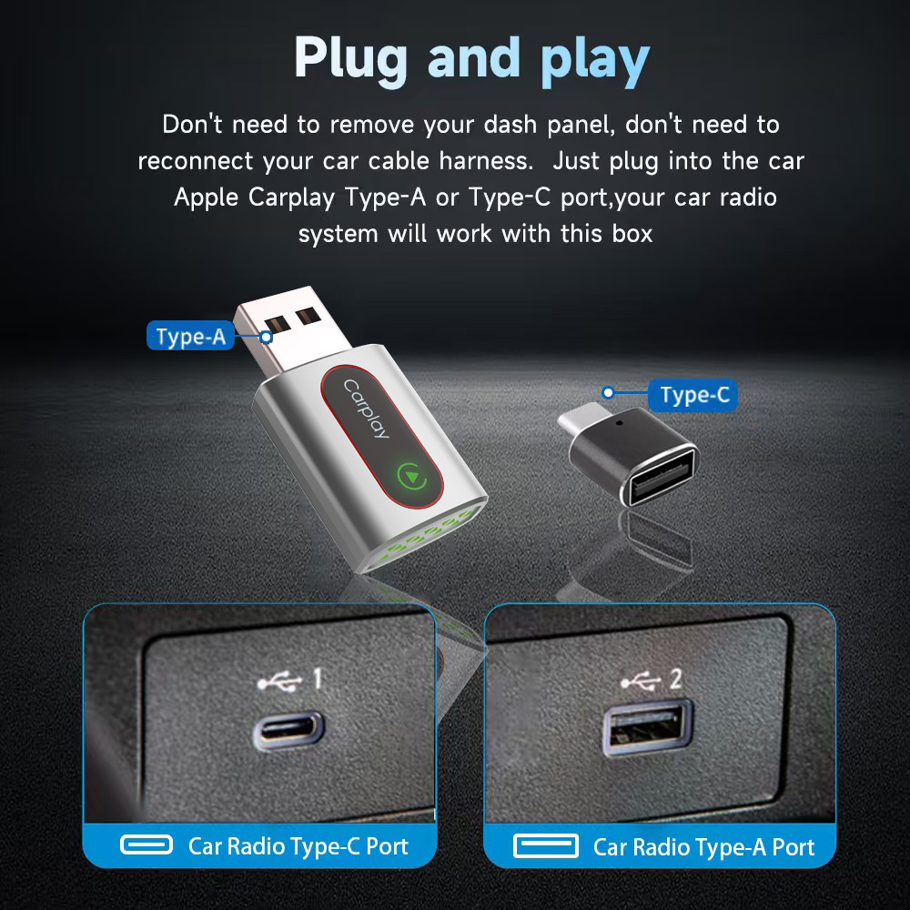 Mini wireless carplay adapter for car connectivity, Android Auto two-in-one converter, does not overheat