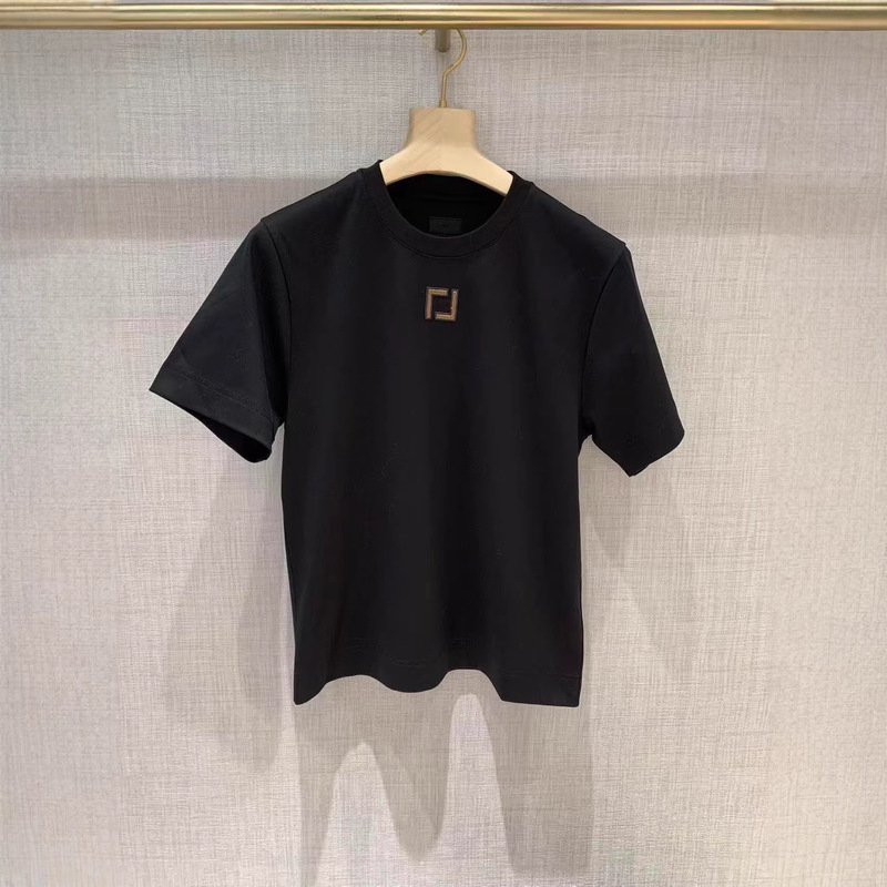 Authentic Version in Stock, Original Label F Brand 26S Cotton Round Neck Corduroy Double F Embroidery Short-Sleeve T-Shirt, Unisex, 280g